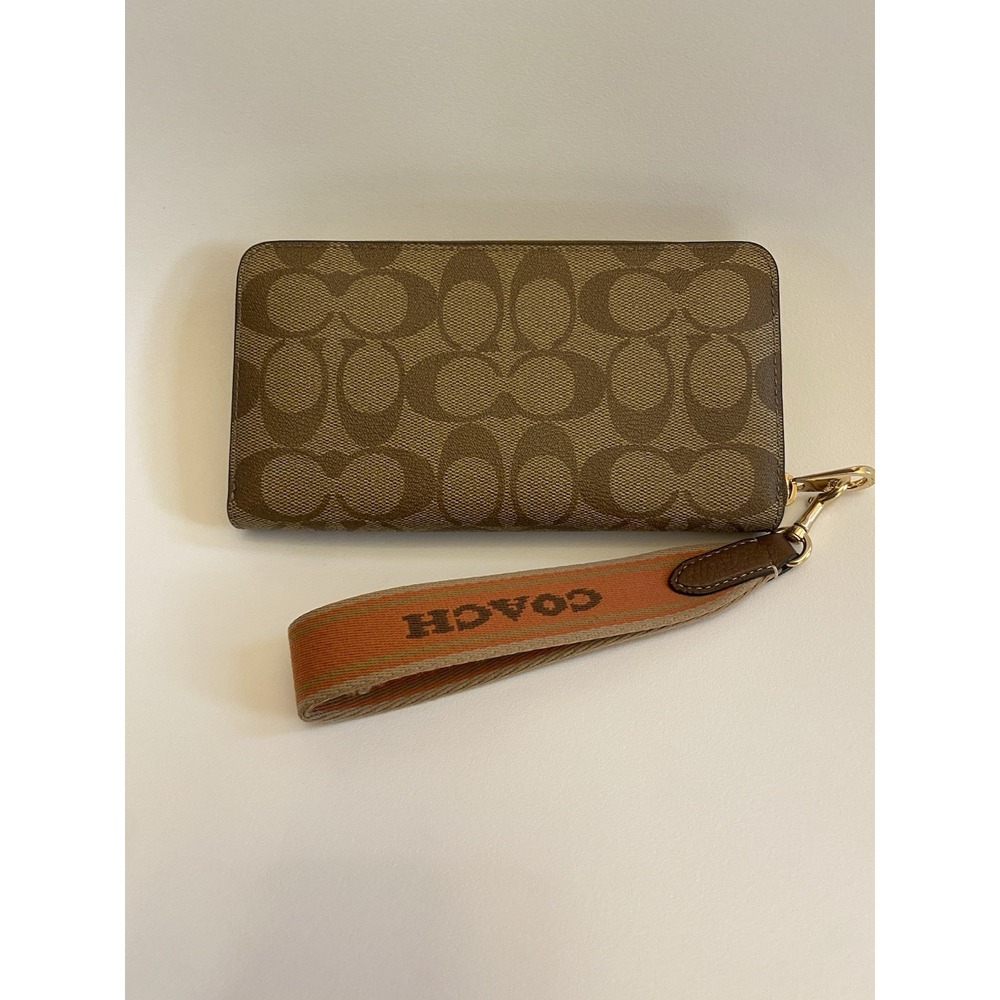 New Without Box Coach Long Zip Around Wallet In Signature Canvas Brown - Picture 3 of 8